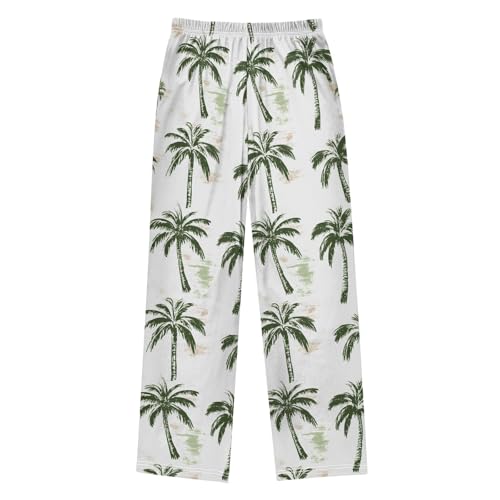 Pajama Pants Lounge Sleep PJ Bottoms Sleepwear Elastic Waist Drawstring M Green Palm Trees2