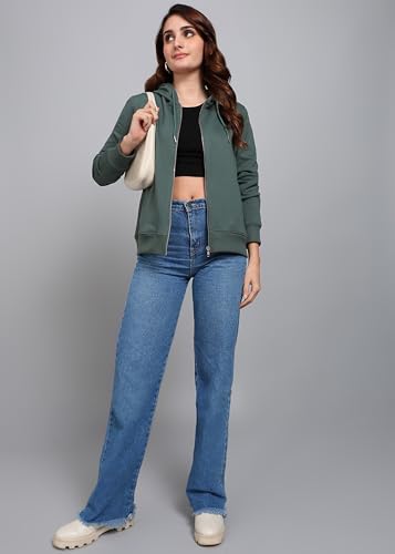 Image of Alan Jones Clothing Women's Solid Zipper Hooded Sweatshirt | Front Zip, Ribbed Hem, Lined Hood, Casual Winter Wear