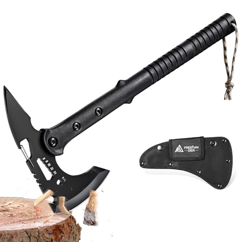 Freelander Survival Axt Mit Spitze - Scharfe Camping Beil Mit Nylon Scheide, Outdoor Multitool Zum Holz Spalten, ABS Griff - Bushcraft Für Abenteuer, Geschenke Für Männer