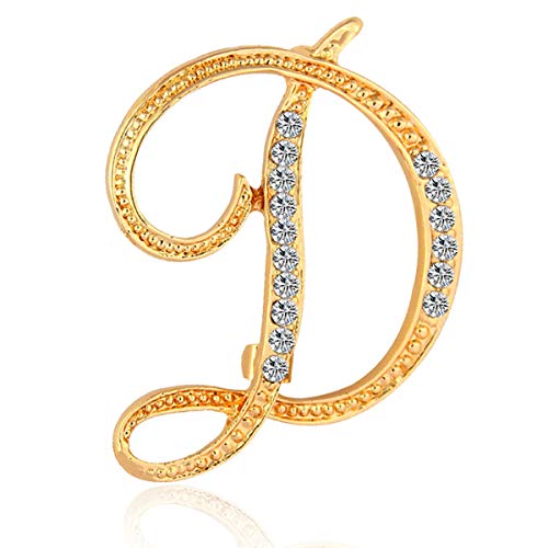 Image of BeeGift Letter Brooch Pins Initial Rhinestone Brooch for Women Crafts,Rhinestone Crystal Lapel Pin Brooches Gold A-Z 26 Letters
