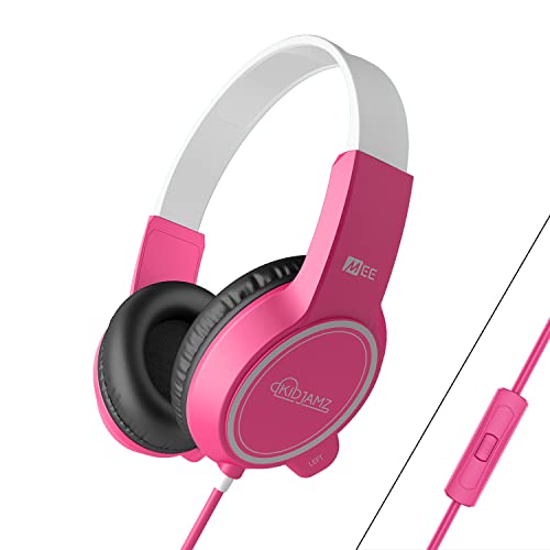 MEE Audio KidJamz 3 Kids Safe Listening Headphones with Volume Limiter & Built-in Microphone, Adjustable On-Ear Headset w/ 3.5mm Jack & Tangle-Free Cord for Online Learning/School/Travel/Tablet