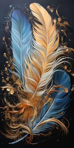Peinture à strass 5D plume oiseau bleu 30x60 cm, le cadeau créatif pour adulte