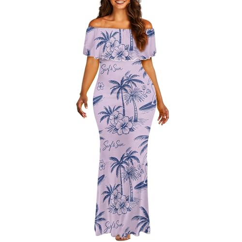 Image of Polynesian Dresses for Women Off Shoulder Maxi Dress Puletasi Samoan Dresses S-7XL