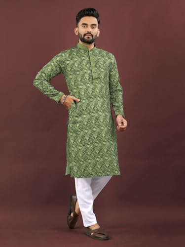 Men's Traditional Indian Wear Kurta made From Semi Linen with Digital Print for Festival & Event Wear(V4)4