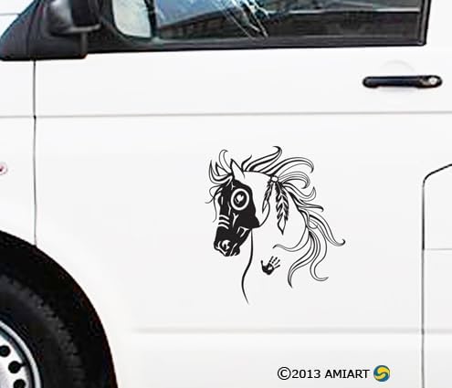 Miniatura 2 de Calcomanía de caballo de la guerra nativa americana, AMIART® Vinilo Ecuestre Art - I Love My Horses - Calcomanía de caballo tribal con símbolos