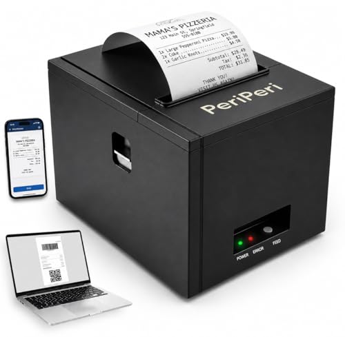 PeriPeri 80mm Thermal Receipt Printer 290mm/s High Speed Printing, Inkless ESC/POS Billing Printer with Auto Cutter USB for Android, Windows & Mac 3-Inch Printer (Square) 1 Year Warranty