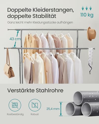 SONGMICS Kleiderständer auf Rollen, Garderobenständer aus Metall, Garderobenstange, Kleiderstange ausziehbar, höhenverstellbar… – Ansicht 4