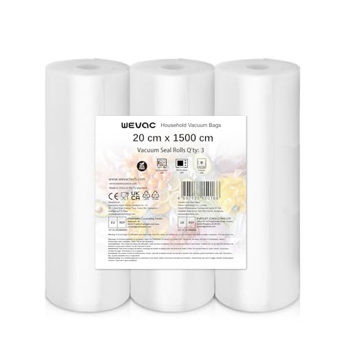 Wevac Lite 3 Rouleau sous Vide de 20x1500cm Film sous Vide Alimentaire sans BPA, Film pour Machine sous Vide la Conservation la Préparation des Aliments,...