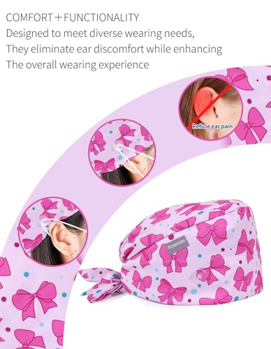 Image of Kousenpu Scrub Caps for Women, Adjustable Women's Surgical Cap with Buttons, Breathable Cute Design for Nurses and Doctors