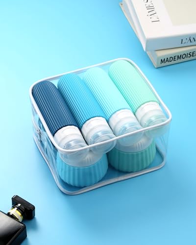 Image of Mrsdry Travel Bottles for Toiletries 8 Pack, TSA Approved 3 oz Travel Containers with Clear Bag, Leak Proof Silicone Squeezable Essentials Jars