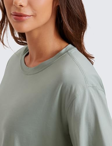 Image of CRZ YOGA Pima Cotton High Neck Crop T-Shirt | Workout, Naturally Soft, Loose Fit, Short Sleeve Tops for Women