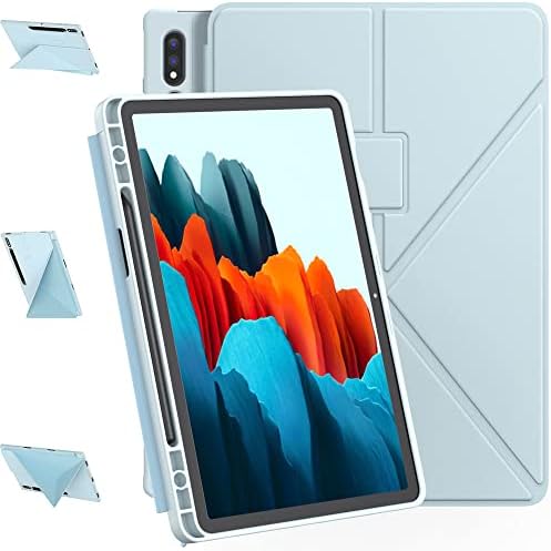 Case for Samsung Galaxy Tab S8 / Tab S7 11 inch (Model SM-X700 / X706 / T870 / T875 / T876) Multi-angle cover for Samsung Tab S8 / S7 Tablet 11 inch with S Pencil Holder (Sky Blue)
