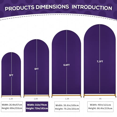 Image of SoarDream Purple Spandex Arch Cover 6FT Wedding Arch Backdrop Cover Stretchy Backdrop Chiara Wall Arch Stand Cover for Wedding Birthday Balloon Decorations- Ideal for Balloon Arches