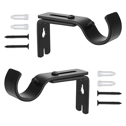 Grevosea 2 Stück Verstellbare Wandhalterung Gardinenstange Halterung Verstellbare Gardinenstangen Halter Curtain Rod Holder Vorhangstange Halterung für Wände Gelten für 1-Zoll-Stange (Schwarz)