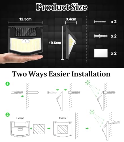 Solar Security Lights Outdoor Garden: 248 LED Solar Motion Sensor Light 3 Modes and 270° Wide Angle Lighting Outside Solor Powered Wall Lights for Garden Fence Garage Yard 2 Pack IP65 Waterproof - 6