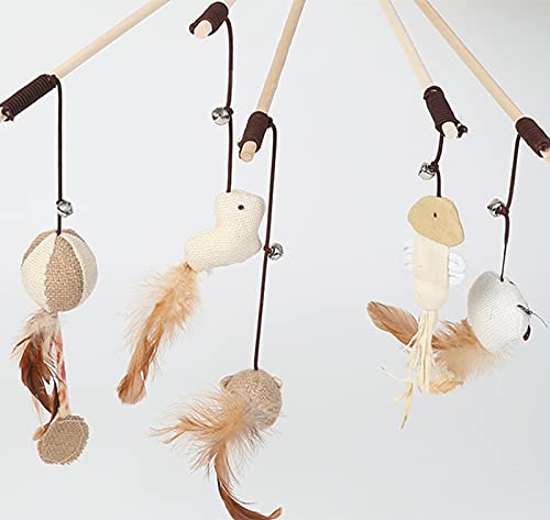 Cat Feather Tease Wand Toy Interactive Toys With Bell & 5 Feather Teaser Replacements Mouse Fish Birds & Ball For Cat Having Fun Exerciser Playing #TOP4