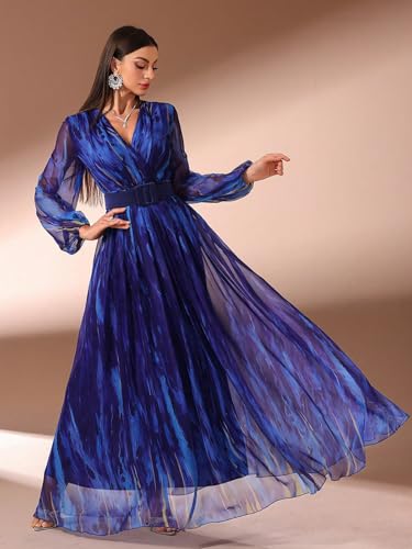Image of TOLEEN Summer Casual Dresses for Women 2026 Spring Fashion Boho V Neck Long Sleeve Ruffle Floral Print Elegant Maxi Dress