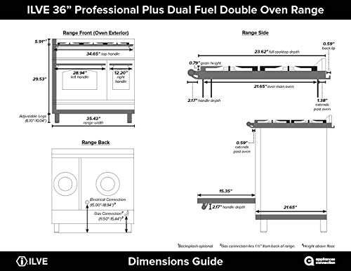 Ilve Updw90Fdmpm Professional Plus Series 36 Inch Freestanding Dual Fuel Range With Natural Gas, 5 Sealed Brass Burners, Double Ovens, 3.98 Cu. Ft. Total Oven Capacity, Matte Graphite With Chrome Trim #TOP5