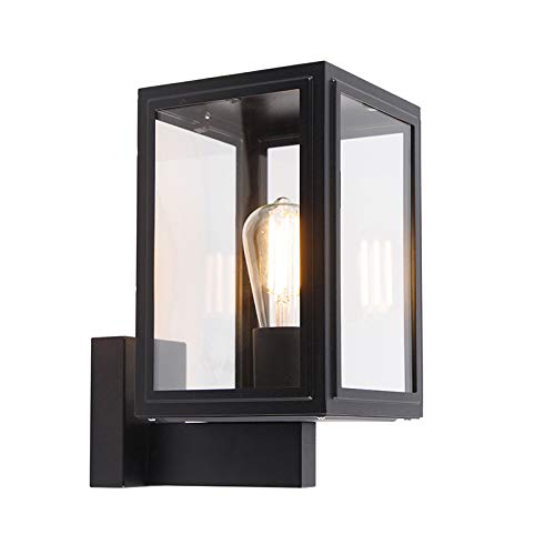 Qazqa Industrie außen Wandleuchte, Außenlampe, Wandlampe für den Garten - Sutton - Schwarz, max. 100W, Geeignet für LED, 17cm, IP44, Würfel