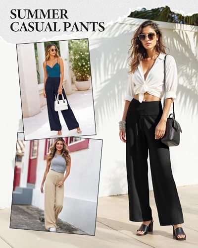 Image of ZOOSIXX Soft Black Pajama Pants for Women, Wide Leg Pants Woman Flowy Comfy Casual Lounge Yoga Capri Pants 22 inch / 30 inch