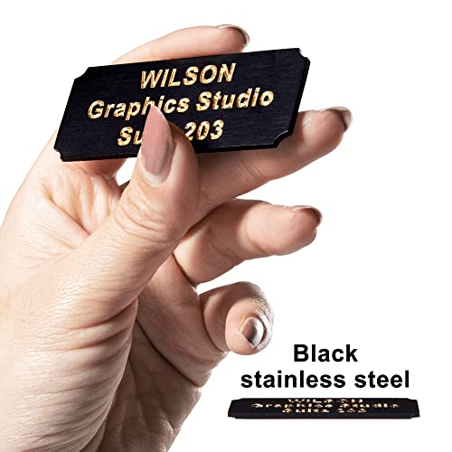 Image of Personalized Name Plates, Deep Engraved Plaque, Black Brass Trophy Plates Engraved, Custom Name Plate with Adhesive Backing or Screws, 3 inch W x 1 inch H