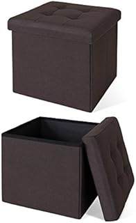 dibea SO00457, taboret do siedzenia, składany, len, 40 l, Cube 38 x 38 x 38 cm brązowy, maks. 300 kg