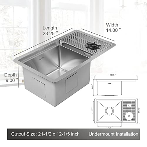 Aguastella As1514Xss Bar Sink With Glass Rinser Stainless Steel Undermount Prep Kitchen Sink 23-1/4 X 14 Inches Single Bowl #TOP4
