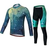 Uriah Men's Cycling Jersey and Pants Sets Long Sleeve Reflective Green Stars Size XL(CN)