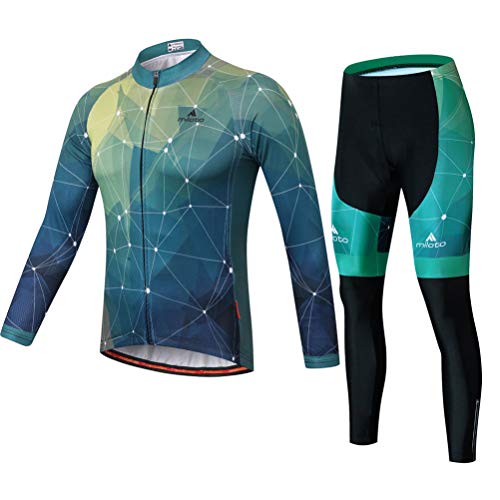 Uriah Men's Cycling Jersey and Pants Sets Long Sleeve Reflective Green Stars Size XL(CN)