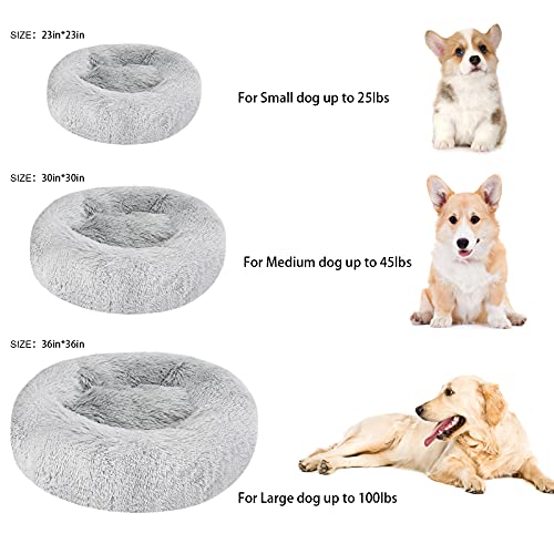 Calming Dog Bed Cat Bed Donut Cuddler, Anti Anxiety Dog Bed For Small Medium Large Dogs Cats, Machine Washable Round Warm Bed, Faux Fur Pet Bed, Waterproof Non-Slip Bottom (23"/30"/36") #TOP1