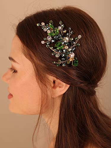 Kercisbeauty Wedding Bridal Shower Hair Piece with Crystal Boho Handmade Hair Clip Jewelry for Prom Party (Gold)