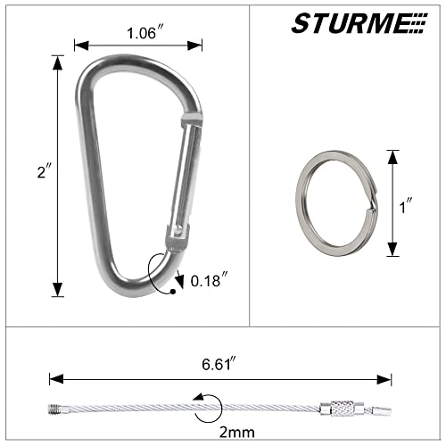 Image of STURME 2 inch Aluminum D Ring Carabiners Clip D Shape Spring Loaded Gate Small Keychain Carabiner Clip Set Outdoor Camping Mini Lock Snap Hooks Spring Link Key Chain Durable Improved 24 PCS