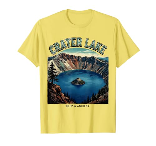 Crater Lake Deep Ancient Volcanic Caldera Design T-Shirt, Men, Lemon Yellow, XX-Large