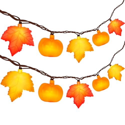 PASUTO 8.5Ft Fall Decor Orange Maple Leaf & Pumpkins String
