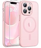 FNTCASE for iPhone 13 Pro Case: Magnetic Translucent Matte Slim Cases with [Tempered Glass Screen Protector] [Full Camera Protection] Military Grade Shockproof Protective Phone Cover(Light Pink)