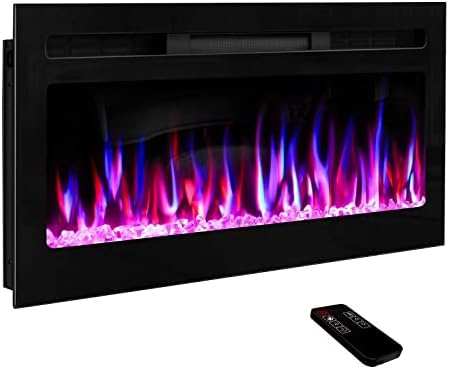 Hocookeper 31 Inch Electric Fireplace, Wall Mounted Fireplace Inserts, Recessed Fireplace Heater, Mirrored Electric Fireplace with Adjustable Flame Colors, Bracket, Timer,750w/1500w, Black
