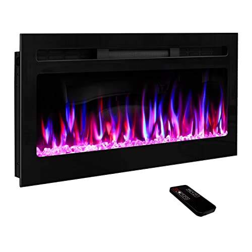 Hocookeper 31 Inch Electric Fireplace, Wall Mounted Fireplace Inserts, Recessed Fireplace Heater, Mirrored Electric Fireplace With Adjustable Flame Colors, Bracket, Timer,750W/1500W, Black #TOP2