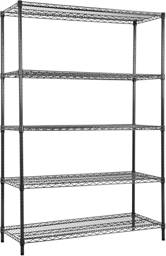 Comparison: Best Material For Pantry Shelves 7 Land Guard 5 Tier Black Storage Racks and Shelving - 48" L x 20" W x 72" H Heavy Steel Material Pantry Shelves - Each Unit Loads 350 Pounds Wire Shelf, Suitable for Warehouses, Closets, Kitchens……