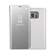 Produktbild FNBK Kompatibel mit Hülle Samsung Galaxy S6 Hülle Spiegel Cover Mirror Case Flip Schutzhülle Silber Handyhülle Wallet Handy PC Bumper Backcover Stand Stoßfest Bookstyle Männer Frauen Handytasche