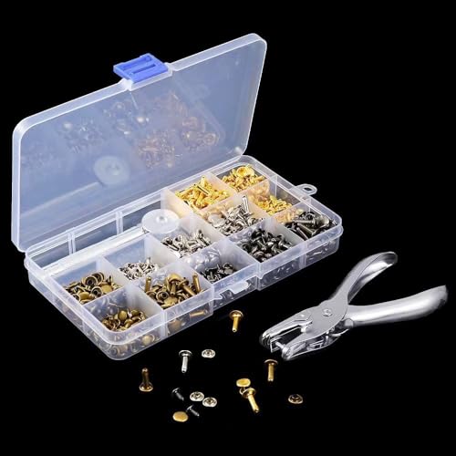 Yiarsky Set di 180 rivet in pelle, con rivetti in metallo, con rivet Pliers Hollow Rivets 12 mm, 8 mm, 6 mm, per accessori con 3 strumenti per fai da te, borse, scarpe, cinture, cappelli, ecc. 4