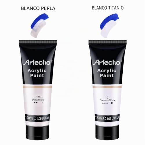 Miniatura 4 de Artecho Pinturas Acrilicas 120ml Blanco Titanio, Impermeable Y Resistente A La Luz, Para Lienzos, Tela, Madera, Cristal, Piedras.