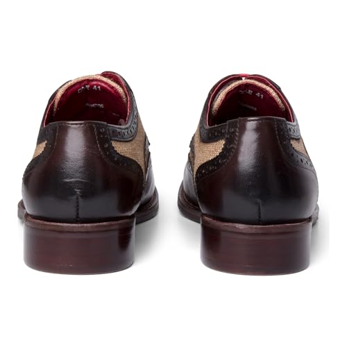 Men's Brown Leather Canvas Detailing Brogue Shoes - Cole4