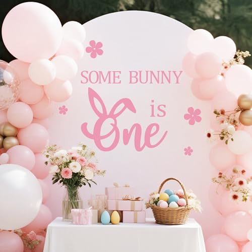 Adorno adhesivo pared Some Bunny is One color rosa miniatura 1