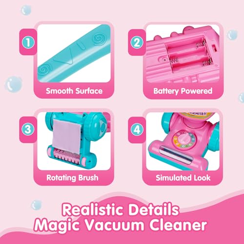 Image of FS Kids Vacuum Toy that Works with Lights & Sounds, Pretend Play Toy Vacuum for Toddlers 2-3, Toddler Vacuum Toys for Ages 18M+ Girls, Push Toy with Ball-Popping Action, Pink