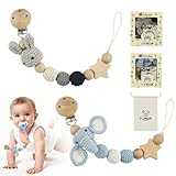 RNPKZ Handgemachte Schnullerkette, 2 Stück Baby Schnullerkette, 2-in-1 Bibs Schnullerkette mit Geschenkverpackung, Kaninchen Design & Blaue Elefanten, Geschenk für Babyparty, Geburtstag Weihnachten