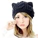 Dealzip Inc® Black Slouchy Chunky Soft Stretch Cute Cat Ear Design Winter Warm Cable Knit Women Beanie Cap Hat