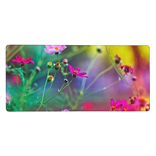 Tapis de souris XXL fleurs colorées de 90x40 cm antidérapant et imperméable pour bureau