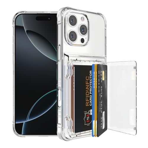 Wuwedo for iPhone 16 Pro Max Clear Wallet Case with RFID Blocking Card, Up to 5 Cards, Hybrid Protective Case with Card Holder, TPU + PC, Anti-Yellowing, 6.9" 2024 by Wuwedo - Used condition - US$9.74
