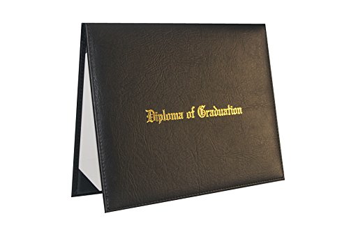 GraduationForYou PU Certificate Cover With Diploma Of Graduation Gold Foil Embossed, Four Ribbon Corner, Black