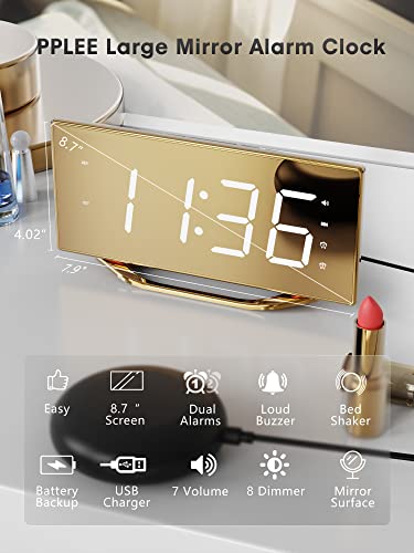 Loud Alarm Clock For Heavy Sleeper, 2 Alarms Big Display Clock With Bed Shaker For Hard Of Hearing Deaf,Plug In Bedroom Mirror Clock,Phone Charger,Dimmer,Simple Digital Clock For Senior Adult Teen Kid #TOP1